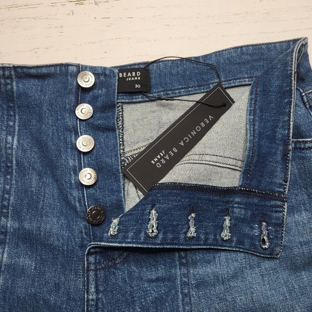 Veronica Beard Crosbie Wide Leg Crop Jeans High Rise Exposed Button Fly 30 - Picture 6 of 13
